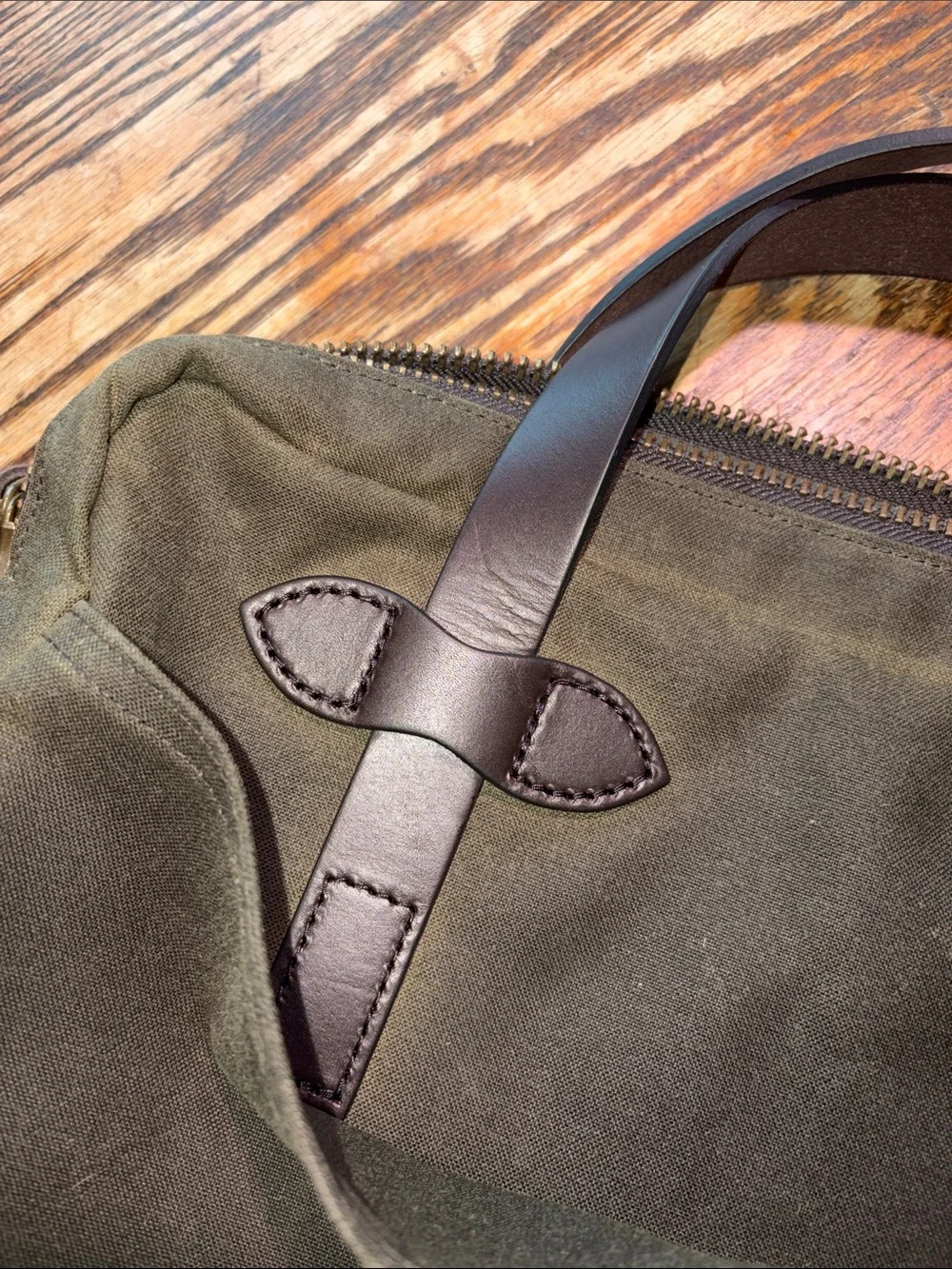 Like new Filson Tincloth Compact Briefcase with Dark Brown Leather